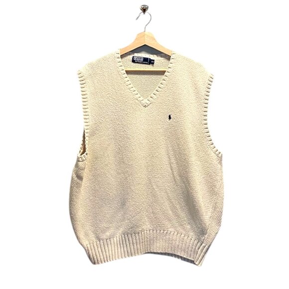 Polo By Ralph Lauren V Neck Sweater Vest Cream Size XXL Y2K Vintage Preppy Retro - Picture 2 of 11
